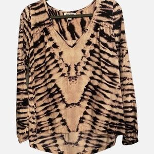 Billabong Long Sleeve Tie Dye Asymmetrical Pattern V-Neck Women's Top Size S/P